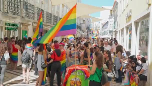 Parada Dumy Lgbt Wspierająca Osoby Nietradycyjnej Orientacji Wesołych Ludzi Flagi — Wideo stockowe