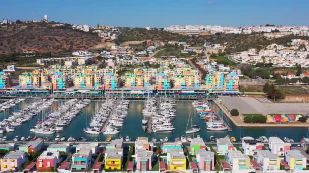 Delightful Aerial View Sea Bay Marina Ships Yachts Perspective Picturesque — Stock Video