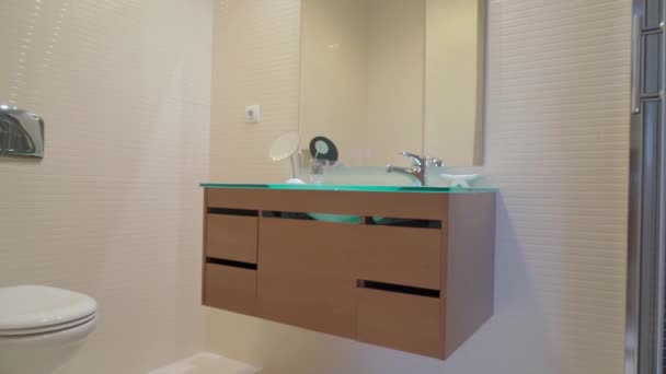 Modern Bathroom Shower Cubicle Hotel House High Quality Footage — Stock Video