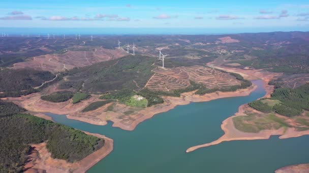 Vista Aérea Filmagem Vídeo Por Drone Sobre Barragem Reservatório Bravura — Vídeo de Stock