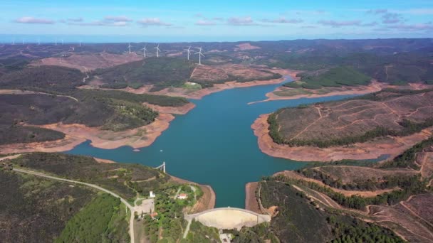 Aerial View Moving Sideways Drone Photography Bravura Dam Reservoir Low — Vídeos de Stock