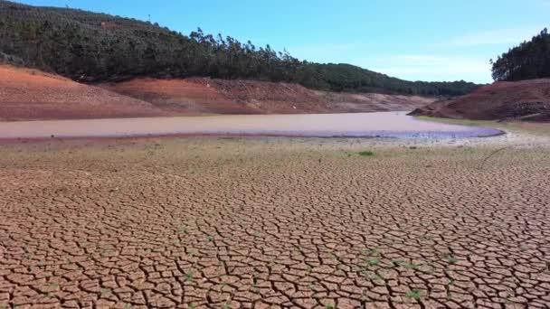 Aerial View Large Area Cracked Soil Due Long Drought Dry — Wideo stockowe