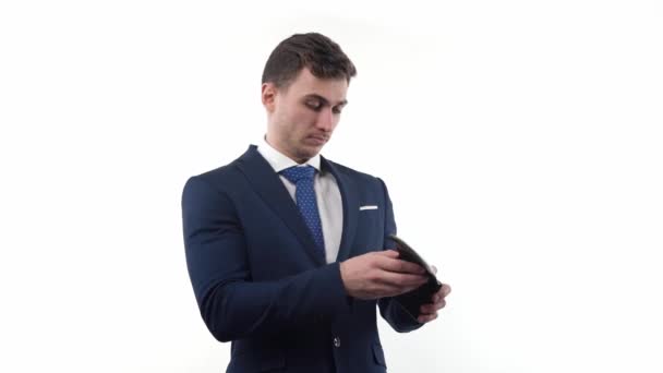 Male Businessman Suit Tie Looks His Wallet Money Concept Bankruptcy — Video