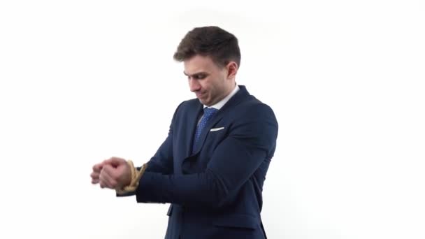 Businessman Suit Tie Bound Hand Hand Trying Free Himself Concept — Wideo stockowe