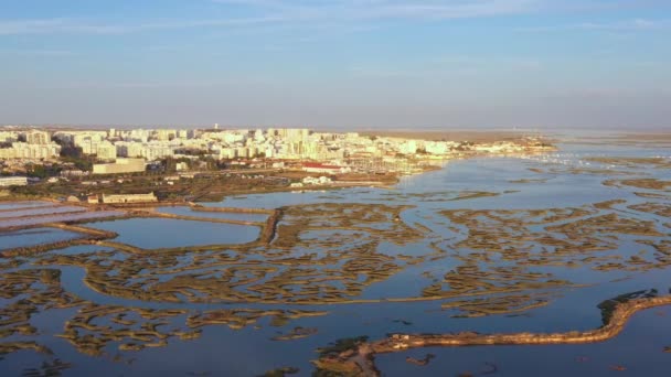 Beautiful Aerial Views Ria Formosa Portuguese Southern Town Faro Salt — Αρχείο Βίντεο