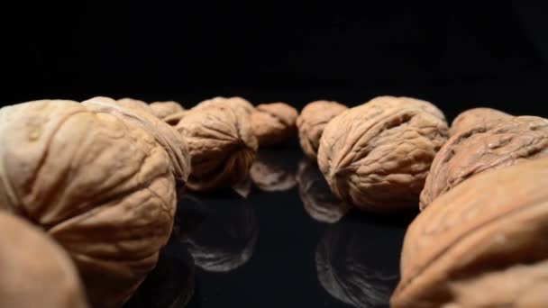 Lots Whole Walnuts Extreme Macro Shot Black Background High Quality — Stock Video