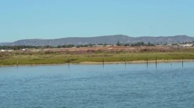 Beautiful sea view of the Ria Formosa park of Faro. High quality 4k footage
