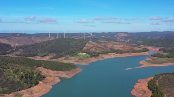 Aerial View Video Filming Drone Dam Bravura Reservoir Low Levels — Vídeo de Stock