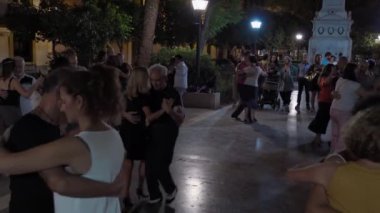 On the streets of Seville in Spain, tango dance lessons are held in the park for all tourists and residents of Spain. Valencia Spain 16 September 2022. High quality 4k footage