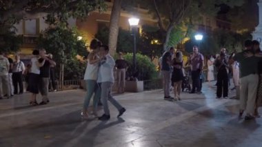 On the streets of Seville in Spain, tango dance lessons are held in the park for all tourists and residents of Spain. Valencia Spain 16 September 2022. High quality 4k footage