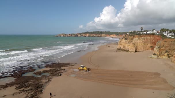 Tractor Bulldozer Sea Beach Levels Raises Shoreline Sand Washing Out — Stockvideo