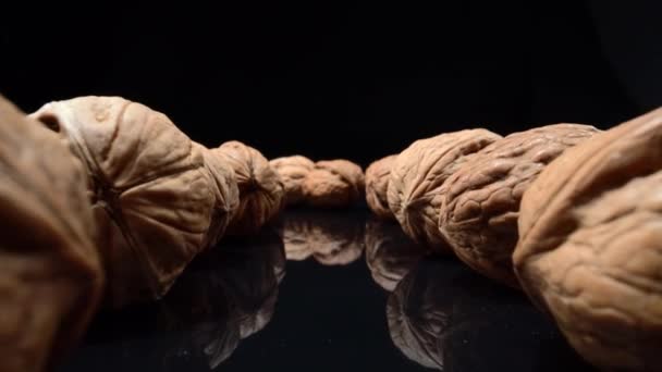 Lots Whole Walnuts Extreme Macro Shot Black Background High Quality — Stock video