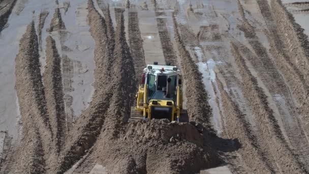 Tractor Bulldozer Sea Beach Levels Raises Shoreline Sand Washing Out — Stok video