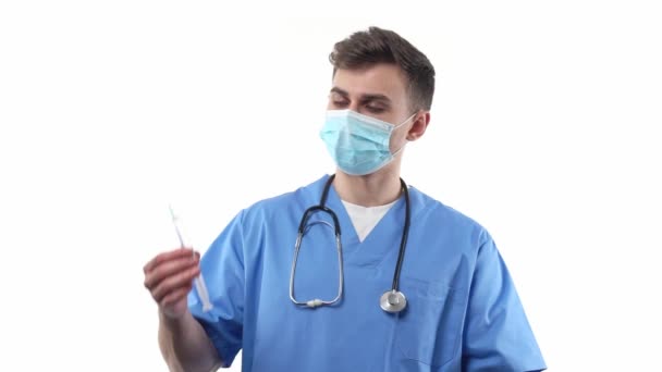 Medic Doctor Chemist Stethoscope Mask Knocks Releases Medicine Vaccine Injections — Video