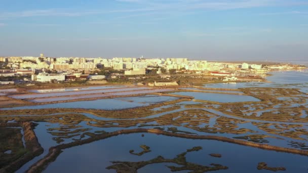 Beautiful Aerial Views Ria Formosa Portuguese Southern Town Faro Salt — Stockvideo