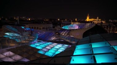 Panorama from the upper terrace of the Metropol Parasol Las setas de la Encarnacion, overlooking the Casco Antiguo area in the old town. SEVILLE, SPAIN - SEPTEMBER 15, 2022.
