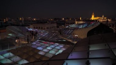 Panorama from the upper terrace of the Metropol Parasol Las setas de la Encarnacion, overlooking the Casco Antiguo area in the old town. SEVILLE, SPAIN - SEPTEMBER 15, 2022.