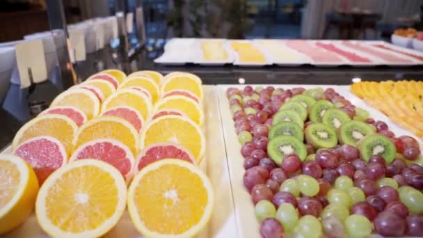 Decorated Festive Table Buffet Breakfast Hotel Tourist Food High Quality — Stock Video