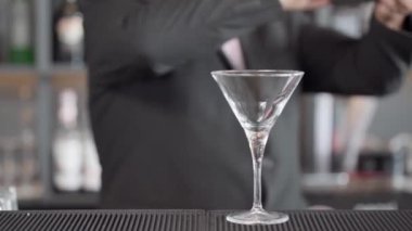 Barın arkasındaki barmen odak dışı ve ön plandaki martini bardağı kokteyli engelliyor. Yüksek kaliteli FullHD görüntüler