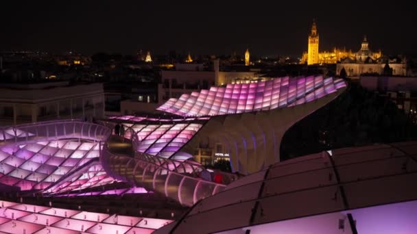 Panorama Upper Terrace Metropol Parasol Las Setas Encarnacion Overlooking Casco — Stock Video