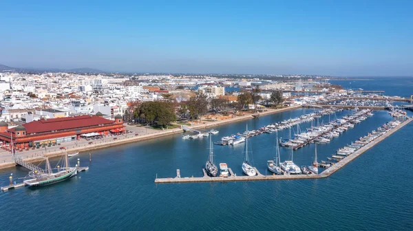 Luftaufnahme Der Portugiesischen Fischerstadt Olhao Mit Blick Auf Den Ria — Stockfoto