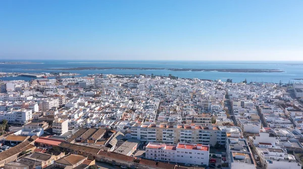 Aerial View Portuguese Fishing Tourist Town Olhao Overlooking Ria Formosa — 图库照片