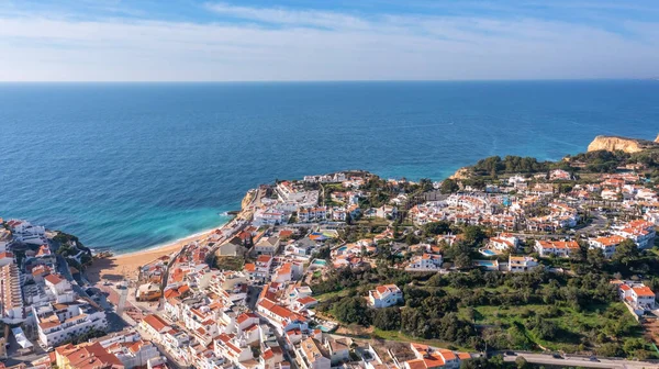 Flygfoto Över Portugisiska Turistbyn Carvoeiro Portugal Algarve Sommaren Solig Dag — Stockfoto