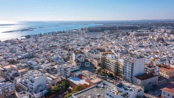 Aerial View Portuguese Fishing Tourist Town Olhao Overlooking Ria Formosa — 图库照片