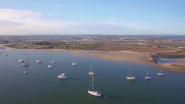 Légi Kilátás Gyönyörű Kilátás Nyílik Ria Formosa Park Vitorlások Hajók — Stock videók