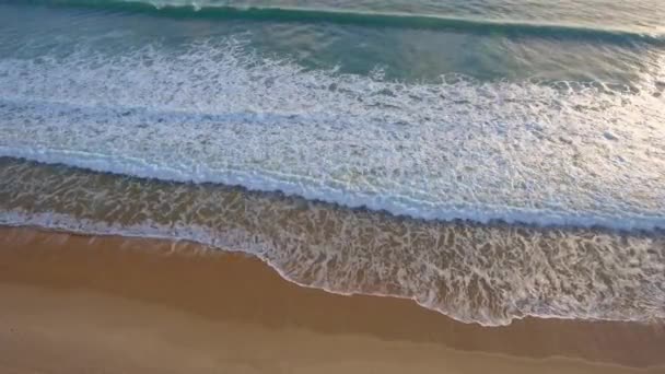 Nostalgic Dramatic Aerial View Waves Crashing Beach Drone Footage High — Stock Video