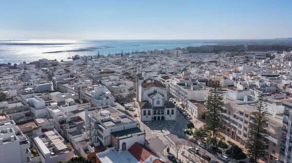 Aerial View Portuguese Fishing Tourist Town Olhao Overlooking Ria Formosa — Fotografia de Stock