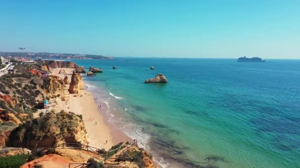Praias Portuguesas Sul Vídeo Aéreo Cidade Portimao Praia Tres Castelos — Vídeo de Stock