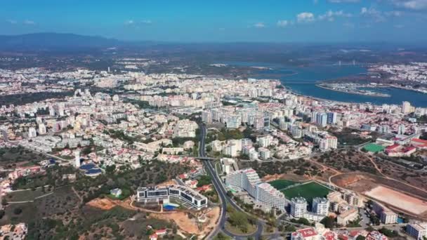 Toeristische Portugese Stad Portimao Uitzicht Vanuit Lucht Een Zonnige Dag — Stockvideo
