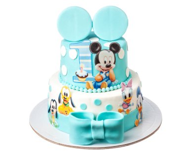 Çizgi film karakteri Mickey Mouse 'un doğum günü pastası. Walt Disney bir çocuk için doğum günü temalı. Faro Portekiz 2022 Mart 12. Yüksek kalite fotoğraf
