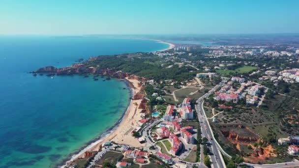 Turistické Portugalské Město Portimao Letecký Výhled Slunečného Dne Jižní Portugalsko — Stock video