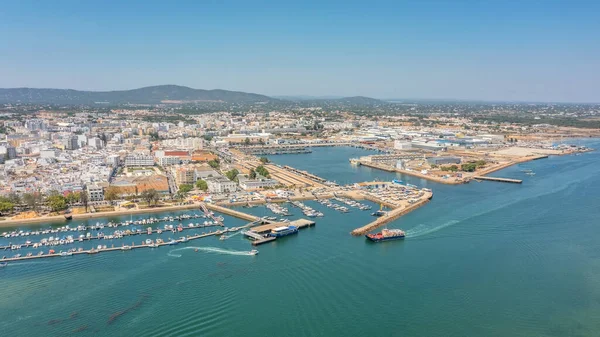 Flygfoto Över Portugisiska Fiske Turist Staden Olhao Med Utsikt Över — Stockfoto