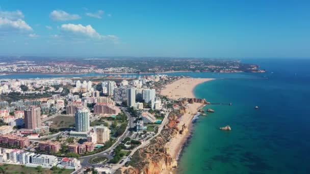 Güneşli Bir Günde Portekiz Portimao Şehrinin Hava Manzarası Güney Portekiz — Stok video