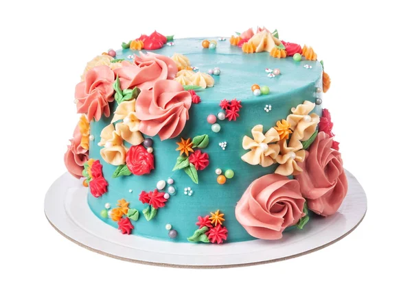 Delicious Multicolored Creamy Rose Cake Holiday Isolated White Background High — Stock Photo, Image
