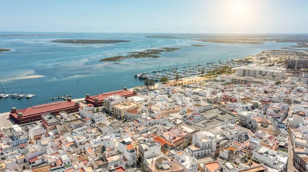 Luftaufnahme Der Portugiesischen Fischerstadt Olhao Mit Blick Auf Den Ria — Stockfoto