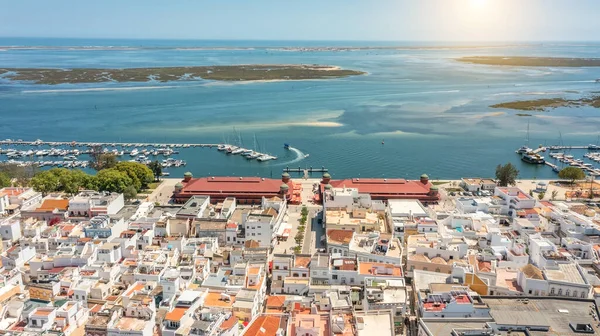 Luftaufnahme Der Portugiesischen Fischerstadt Olhao Mit Blick Auf Den Ria — Stockfoto