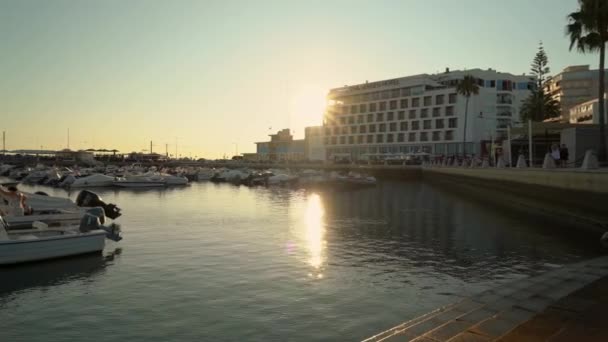 Sore Yang Indah Kota Faro Selatan Portugal Marina Dermaga Perahu — Stok Video