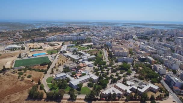 Drone Videobeelden Portugese Stad Faro Een Sportcomplex Stadion Universiteit Hoge — Stockvideo