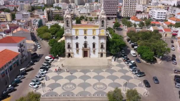 Luchtdrone Video Van Oude Portugese Kerk Van Carmo Faro Hoge — Stockvideo