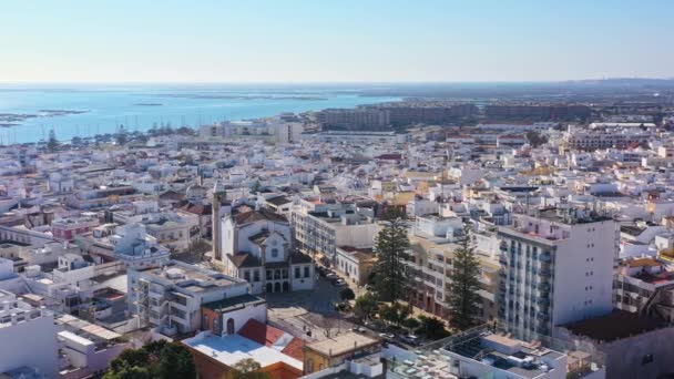 Drohnenaufnahmen Der Portugiesischen Stadt Olhao Aus Der Luft Hochwertiges Filmmaterial — Stockvideo
