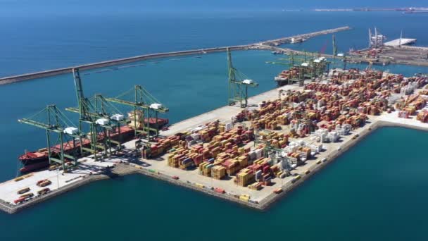 ポルトガルのシネス セトバルにある商業港 ビジネスロジスティクス 輸送業界のコンテナ貨物ターミナルの空中ビュー 高品質の4K映像 — ストック動画