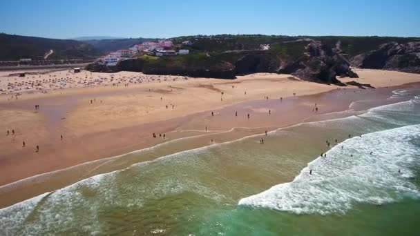 Aerial Video Filming Drone Sea Bay Beach Village Odeceixe Alentejo — Stock Video
