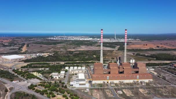 Vista Aérea Uma Central Eléctrica Carvão Cidade Sines Com Vista — Vídeo de Stock