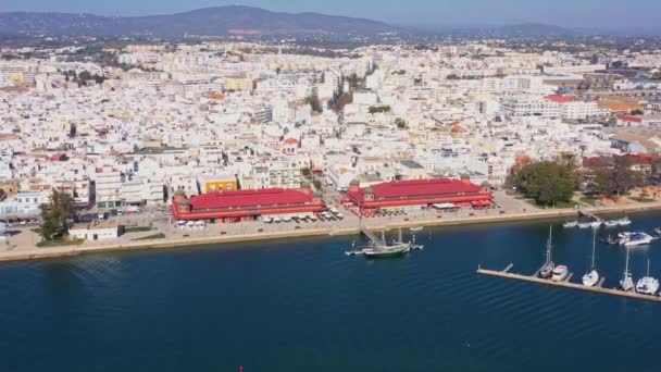 Letecké Záběry Portugalského Jižního Města Olhao Pohled Město Přístav Rekreační — Stock video