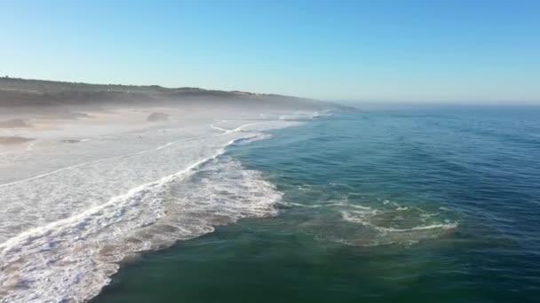 Vue Aérienne Plage Praia Malhao Lever Soleil Avec Brouillard Brume — Video
