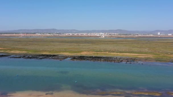 Luftaufnahmen Mit Einer Drohne Des Meeresschutzgebietes Ria Formosa Faro Portugal — Stockvideo